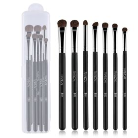 Eye Makeup Brushes 7pcs Essential Eyeshadow Brushes Kit with Soft Synthetic Hairs & Wood Handle for Eyeshadow, Blending, Eyebrow, Eyeliner (Type: 7pcs+Transparent box, Color: Black)
