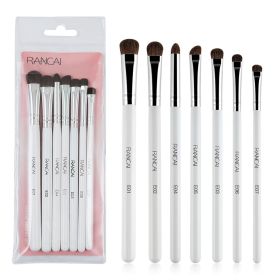 Eye Makeup Brushes 7pcs Essential Eyeshadow Brushes Kit with Soft Synthetic Hairs & Wood Handle for Eyeshadow, Blending, Eyebrow, Eyeliner (Type: 7pcs+Transparent  bag, Color: White)